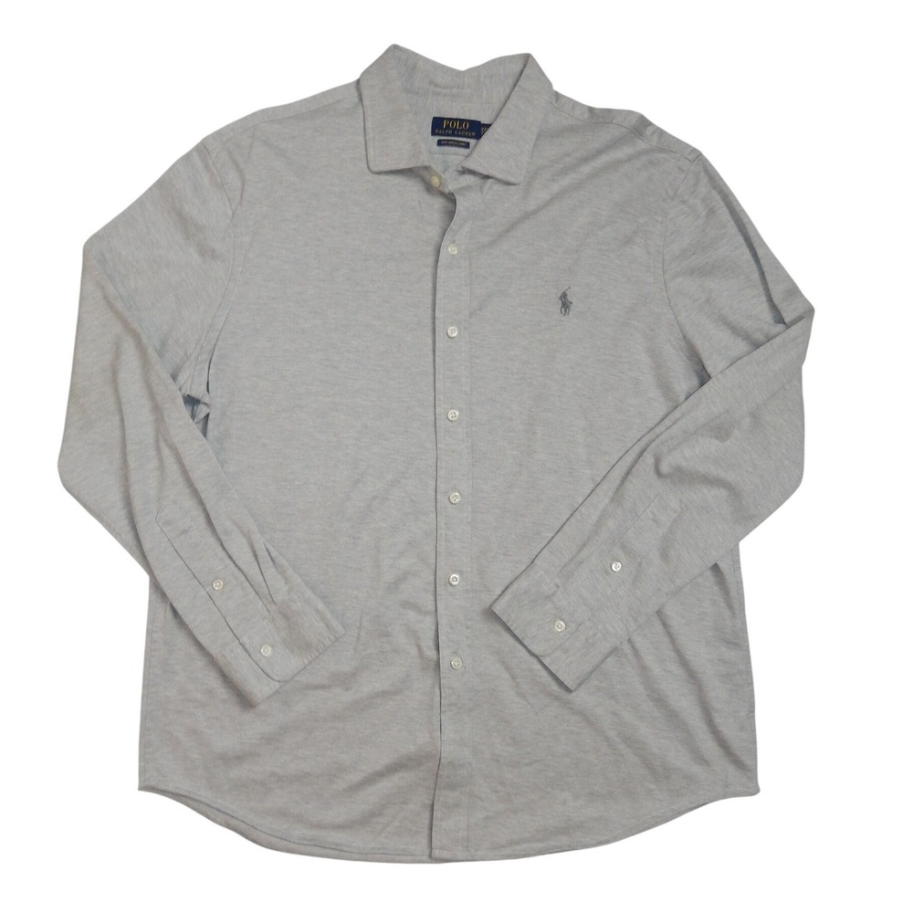 Polo Ralph Lauren Mens XXL Light Grey Heather Knit Dress Shirt Long Sleeve